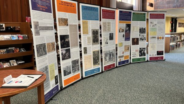 History of voting rights display in library
